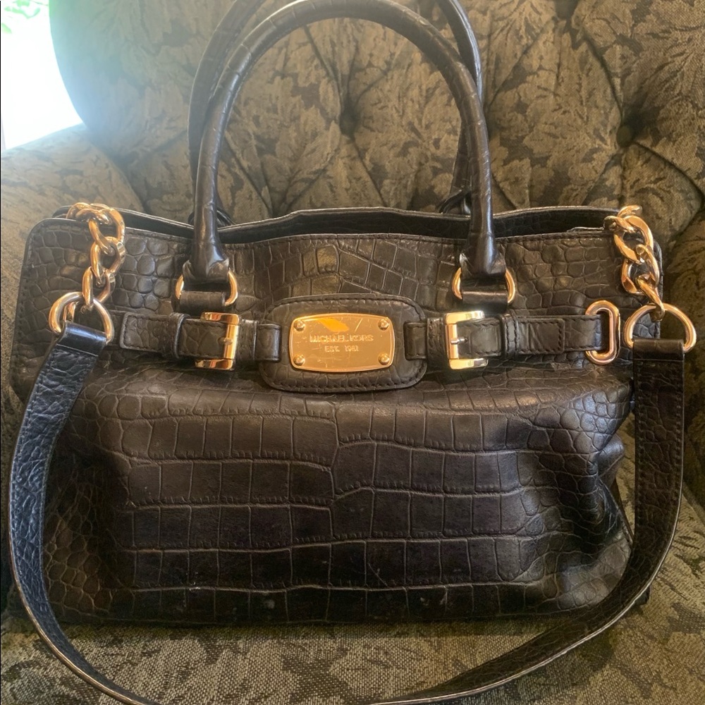 Michael Kors Embossed Black Leather Satchel